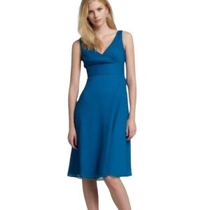 J Crew 100% Silk 'Sophia' Sleeveless Surplice V-Neck Midi Dress Blue - Sz 12